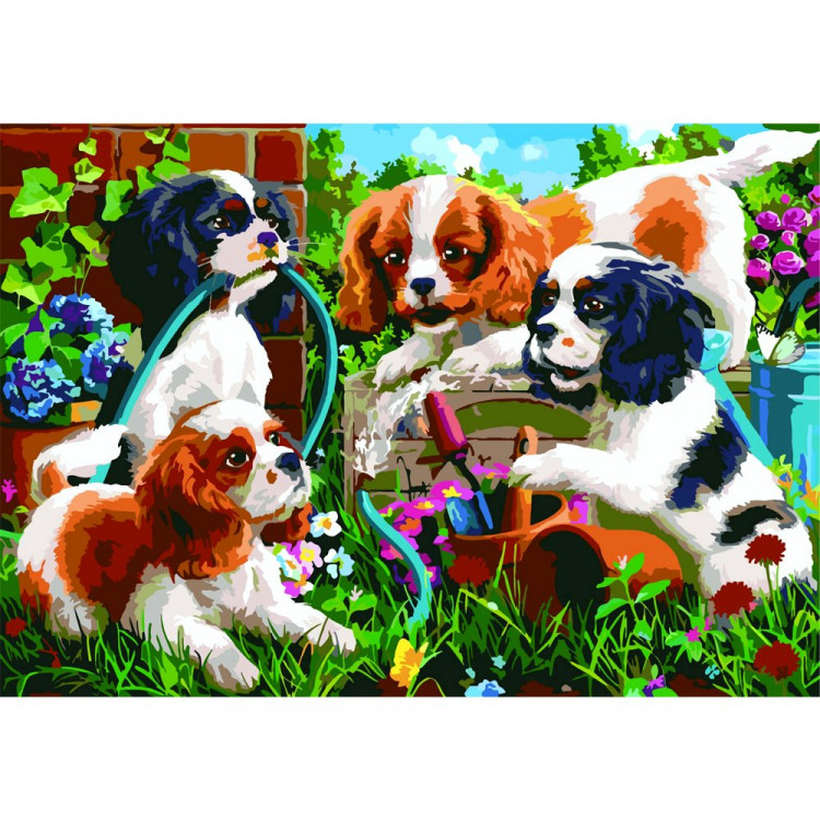 Набор для творчества Картина по номерам 33х40,5см Щенки спаниеля (РК) арт. Р-9347