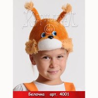 Маска-шапочка карнавальная плюш (ЖИВОТНОЕ) "Белочка/Бельчонок" цв.рыжий р.52-54 арт.4001