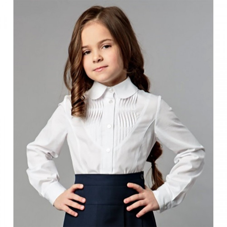 2Блузка для девочки (Топтышка) длинный рукав цвет белый арт.5094 размерный ряд 32/128-42/158