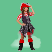 Костюм для девочки Пиратка (треуголка,жилетка,блуза,юбка,сапоги) р.28/110 ткань