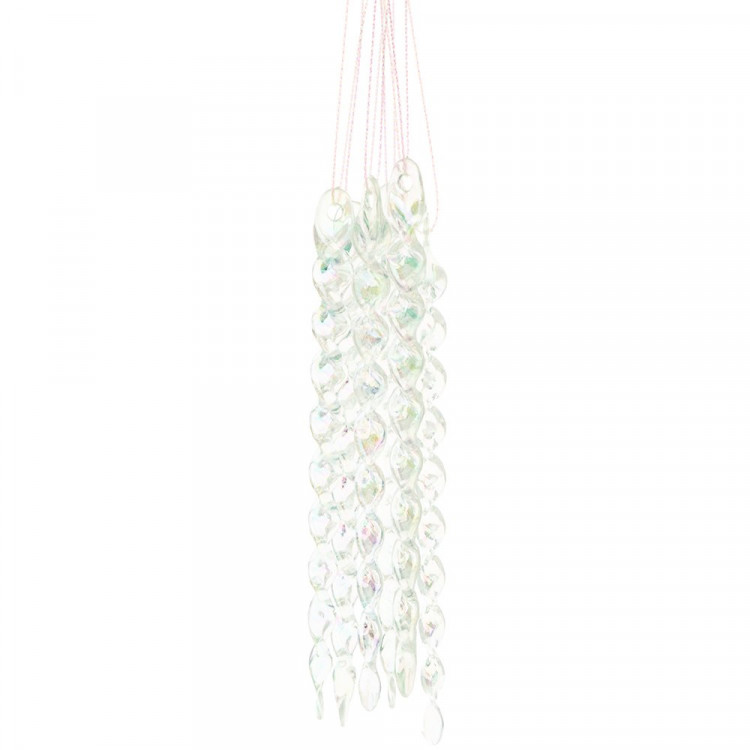 Украшение декор.подвеска "Сосулька витая" 13,5см 06шт/наб. прозрачный перламутр арт.91933