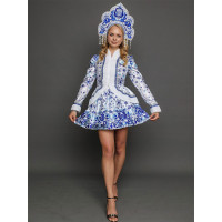 Костюм взрослый Снегурочка Пелагея (кафтан,юбка,кокошник) р.44, р.50 арт.3040 к-24