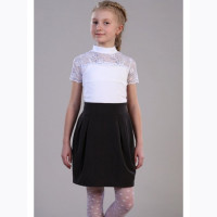 Джемпер для девочки трикотажный (Ликру) короткий рукав цвет белый арт.7052 КАМЕЛИЯ размерный ряд 32/128-36-140