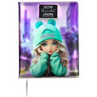 Дневник школьный твердая обложка кожзам (deVENTE) Paris Girl аппликация, шелкография, отстрочка, ляссе арт.2020537