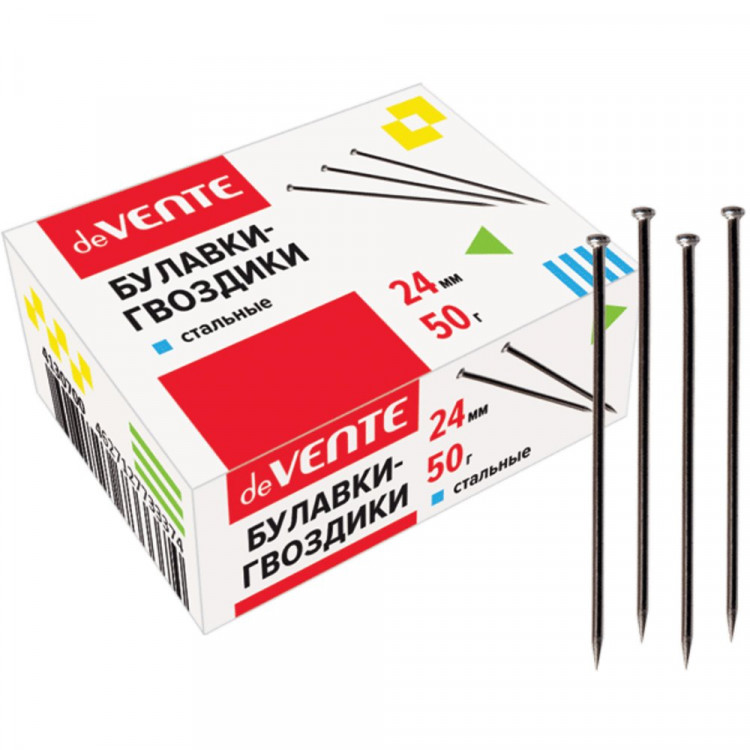 Булавка канцелярская 24мм 50г deVENTE картонная коробка гвоздики арт.4130700 (Ст.)