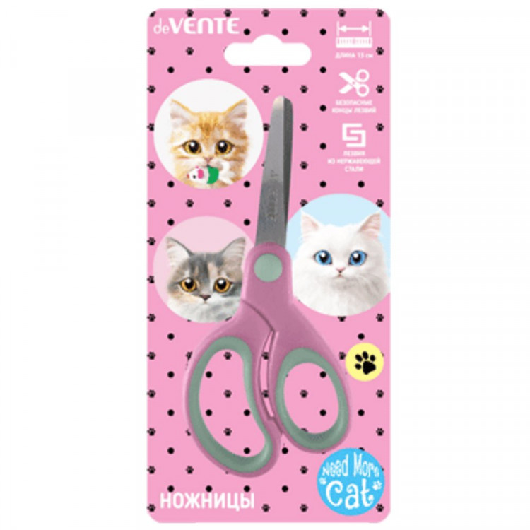 Ножницы детские 130мм прорезиненные ручки (deVENTE) Need More Cat арт.8010316
