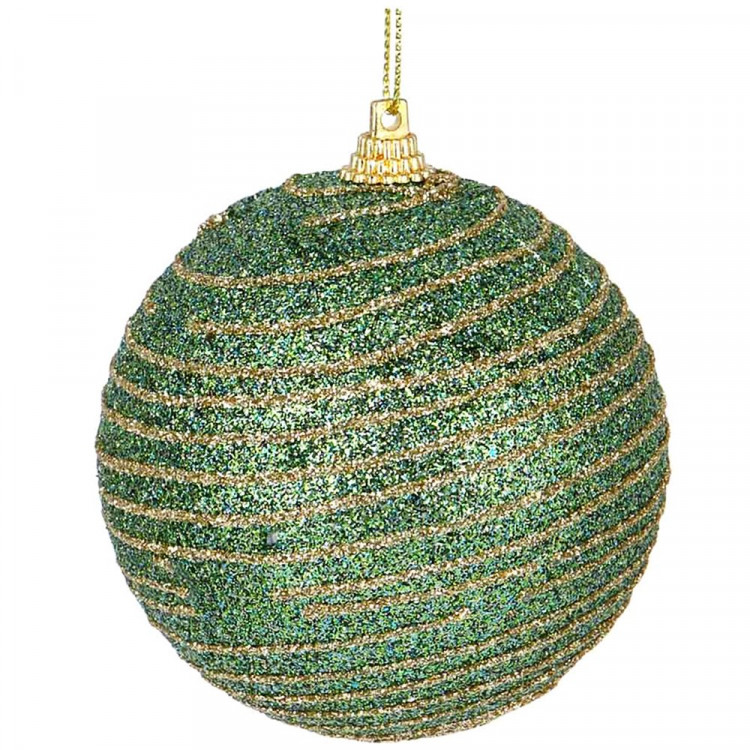 Шар пластик 08см "Шар с декором" зеленый с золотом арт.374-388