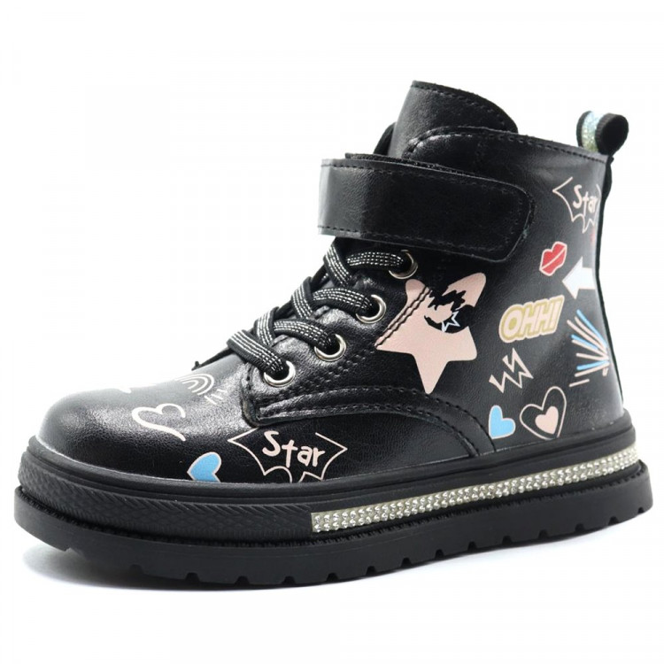 Ботинки для девочки (Колобок) черный верх-искусственная кожа подкладка - байка артикул kok-5705-01
