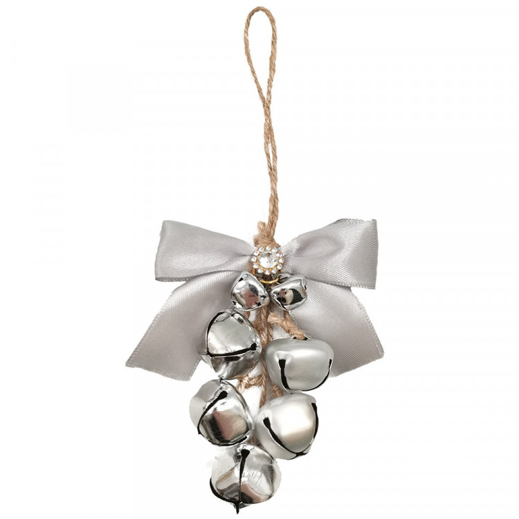 Украшение декор.подвеска металл. "Бубенчики с декором" 19*8см, гроздь цв.серебро арт.91036