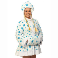 Костюм взрослый Снегурочка Мини (шубка корот. муфта, кокошник мех) белая р.46-48/170 арт.1051-М