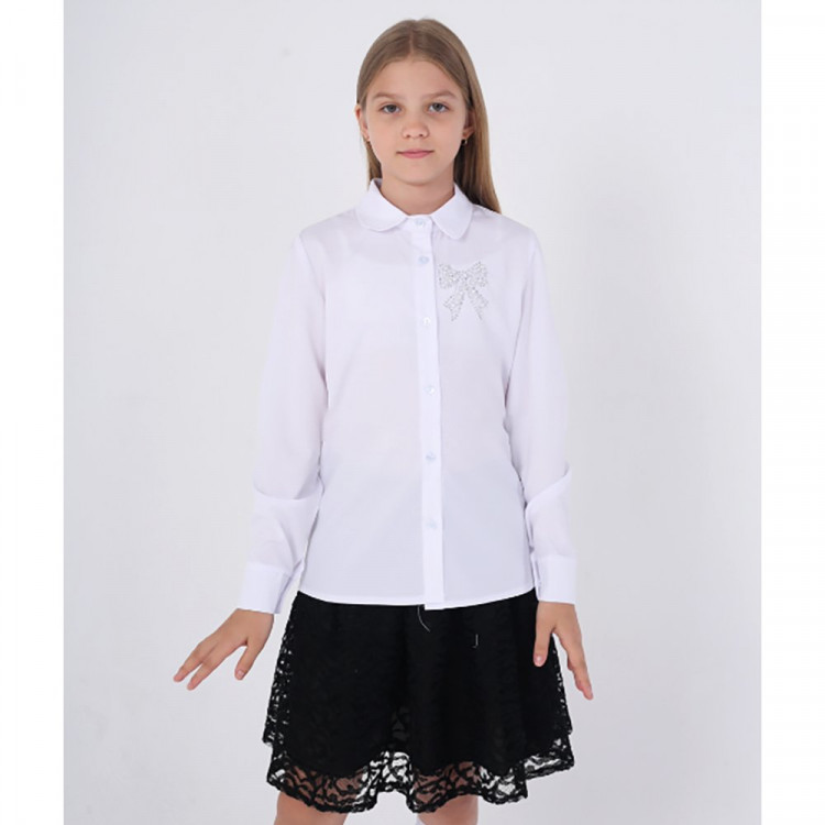 Блузка для девочки (MULTIBRAND) длинный рукав цвет белый арт.347485 размерный ряд 36/140-42/158