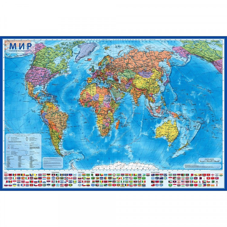 Карта мира настенная политическая 118*80 1:28 с флагами интерактивная Новая арт КН044