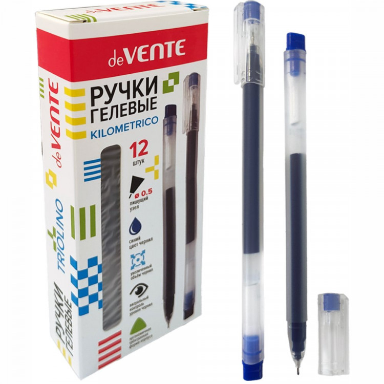 Ручка гелевая прозрачный корпус (deVENTE) Triolino. Kilometrico трёхгранный прозрачный корпус, одноразовая, синий, 0,5мм арт.5051547 (Ст.)