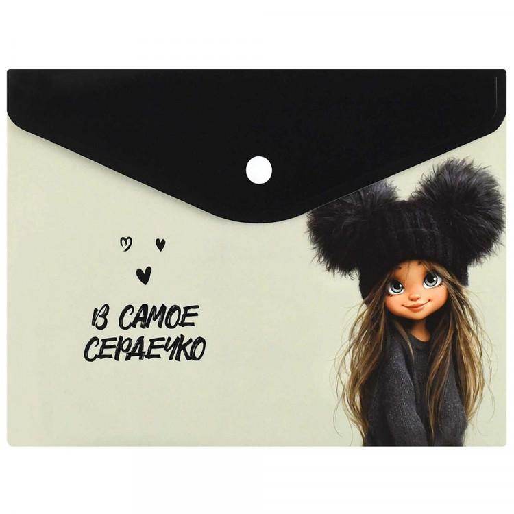 Папка-конверт на кнопке А5 Феникс 180мкм Девчонка в шапке арт.72378