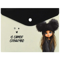 Папка-конверт на кнопке А5 Феникс 180мкм Девчонка в шапке арт.72378