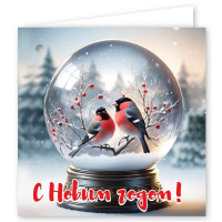 Бирка-открытка д/подарков 07*07см "С Новым годом!" снегири арт.9201619