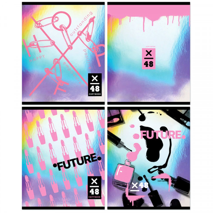 Тетрадь А5 клетка 48 листов скоба (BG) Future pink металлизация матовая ламинация ассорти арт Т5ск48_м_лм 9566