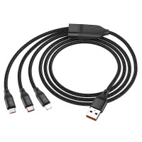 Кабель USB 4 в 1 HOCO U104 3-in-1 Ultra 6A (iP+Micro+Type-C), 1м, черный