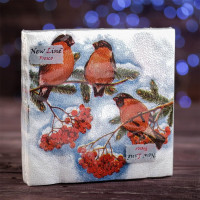 Салфетки бумажные 33*33см "Снегири" 20шт/наб арт.3844027