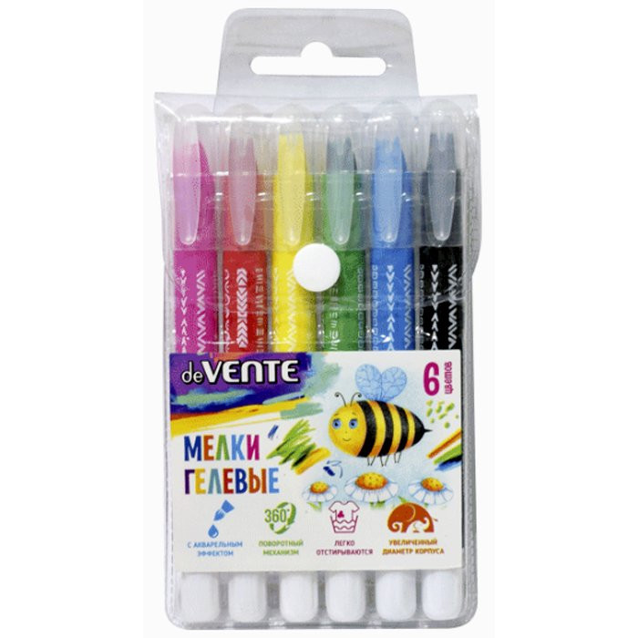 Мелки гелевые  (deVENTE) 06 штук ультрамягкие с акварельным эффектом с повороным механизмом арт.8081900