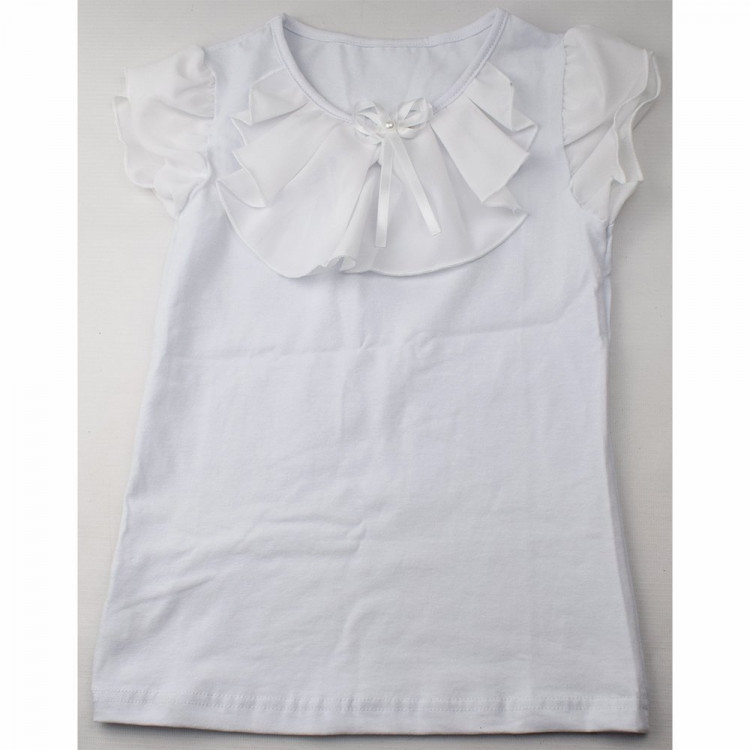 Джемпер для девочки трикотажный (Ликру) короткий рукав цвет белый арт.0043 МИЛЕНУШКА  размерный ряд 32/128-36/140