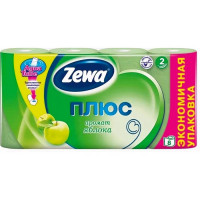 Бумага туалетная 2-слоя втулка 8 рулонов в упаковке Zewa Plus яблоко