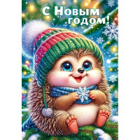 Бирка-открытка д/подарков А8 "С Новым годом. Ёжик" арт.90001164