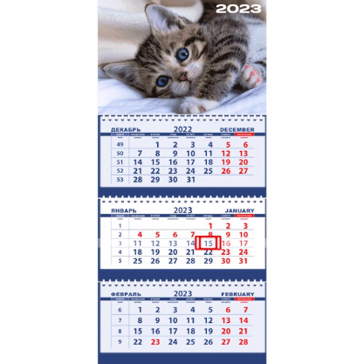 Календарь настенный 3-бл 2023 295*710мм "Серый котенок" на 3 гребях Attomex арт.2133220