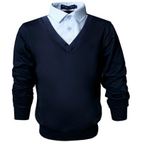 Джемпер-обманка для мальчика (BROSTEM) арт.DO1A16-69 размерный ряд 34/128-46/164 цвет темно-синий с голубым воротом