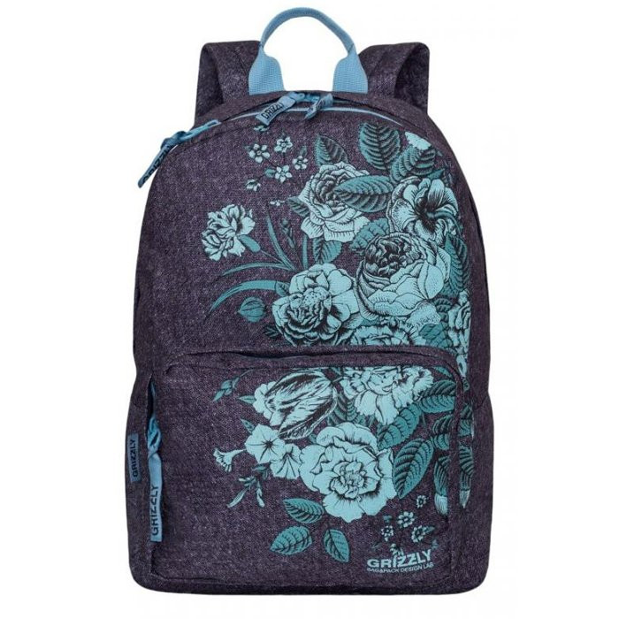 Рюкзак для девочек (Grizzly) арт.RD-830-1 джинса 28х41х28 см