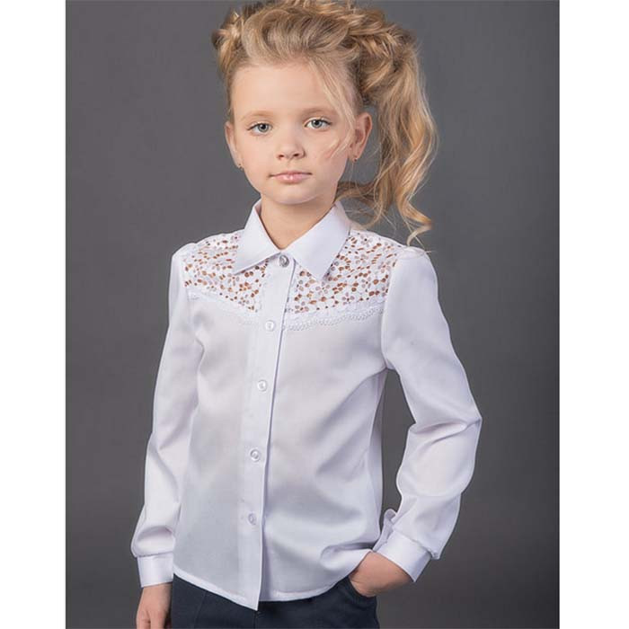 Блузка для девочки (Наша Дочка) длинный рукав цвет белый арт.10100 размер 28/122
