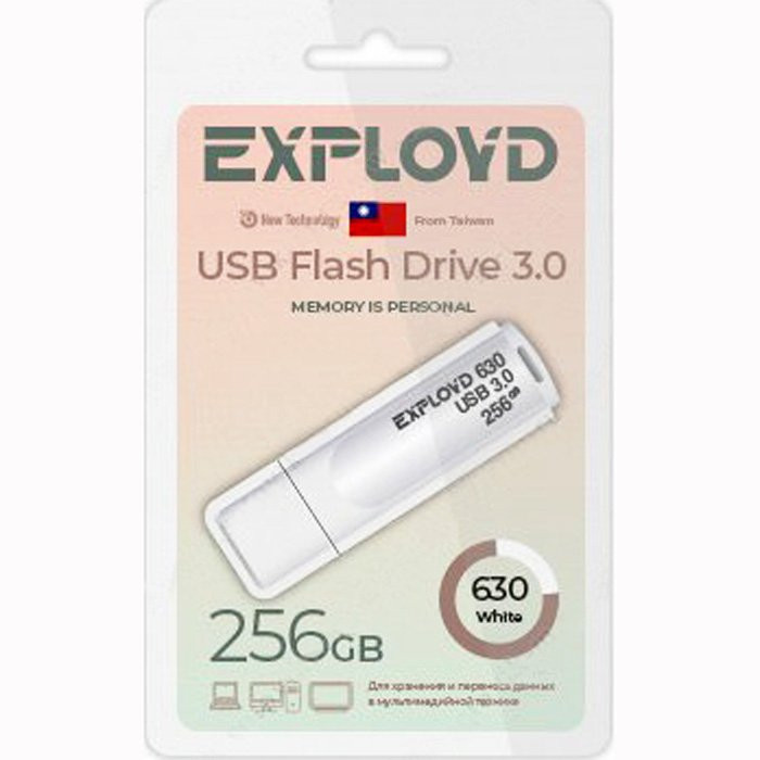Флеш диск 256GB Exployd 630 USB 3.0 пластик белый
