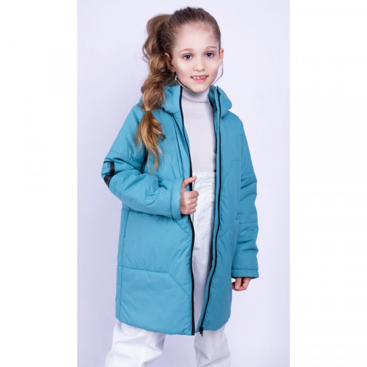Куртка удлиненная осенняя для девочки (OVAS) арт.АВА размерный ряд 32/122-36/140 цвет бирюзовый