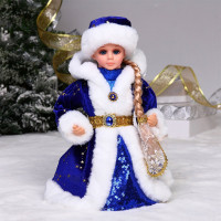 Игрушка декор. "Снегурочка музыкльная" 30см в синей шубке арт.215-0198