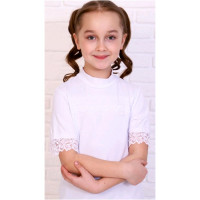 Джемпер для девочки трикотажный (Ликру) короткий рукав цвет экрю арт.0228 ФРЕДЕРИКА размерный ряд 32/128-42/164