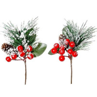 Украшение декоративное "Ветка. Хвоя, ягоды, шишки" 19см заснеженная асс. арт.261924