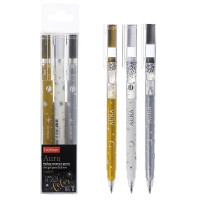 Набор ручек гелевых 3 цвета (Hatber) Aura d=0,8 мм золото, серебро, белая арт.GP_091119