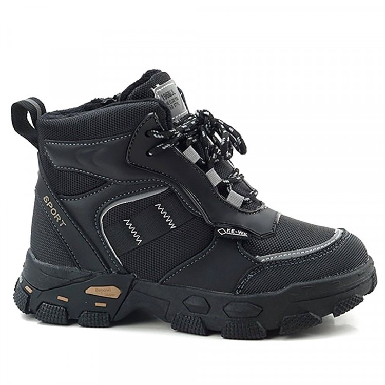 Ботинки для мальчика (B&G) черные верх-искусственная кожа подкладка -искуственный мех артикул dz-F376-6A