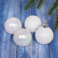 Набор шаров 05см 04шт/наб. "Микс фактур" цв.белый/перламутр арт.201-1037