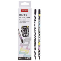 Карандаш чернографитный Hatber с ластиком HB Rapid ассорти круглый корпус арт.BLs_079542 (Ст.6)