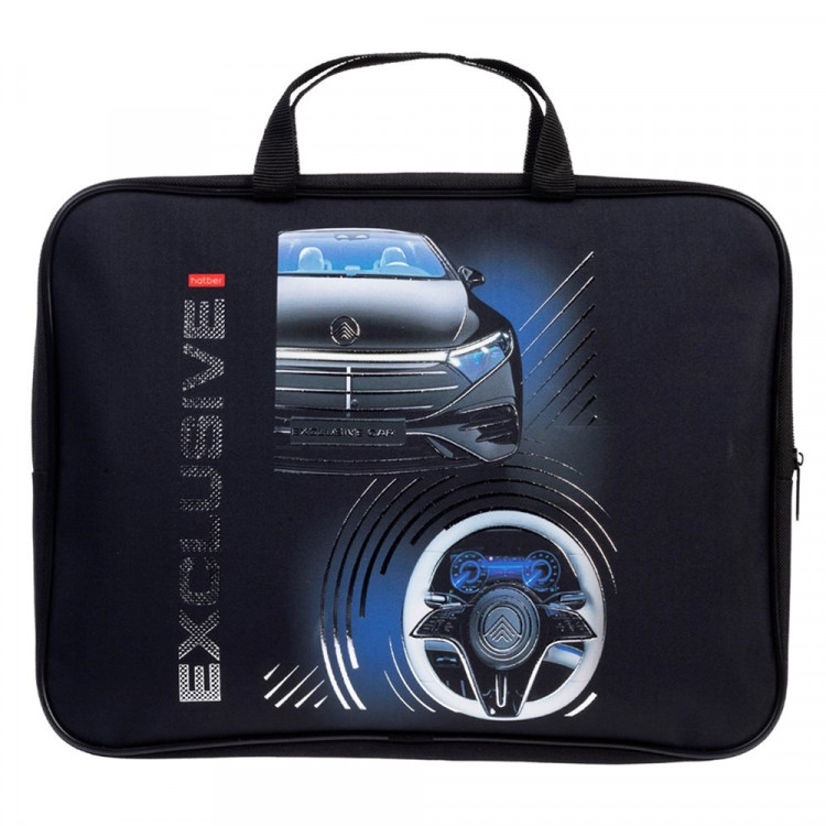 Папка А4 текстиль на молнии ручка-тесьма (Hatber) Exclusive car 3D фольга арт.NSn_31116