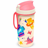 Стакан 400мл "Бытпласт" с крышкой и петлей, розовый арт.431331105