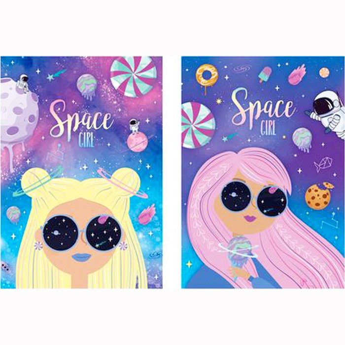 Блокнот А6 твердая обложка 80 листов (BG) Space gir матовая ламинация выборочные блестки арт ББ6т80_лм_бл 9103
