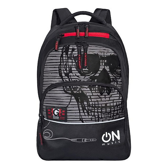 Рюкзак для мальчиков (Grizzly) арт.RU-931-2 черный-серый 32х45х23 см