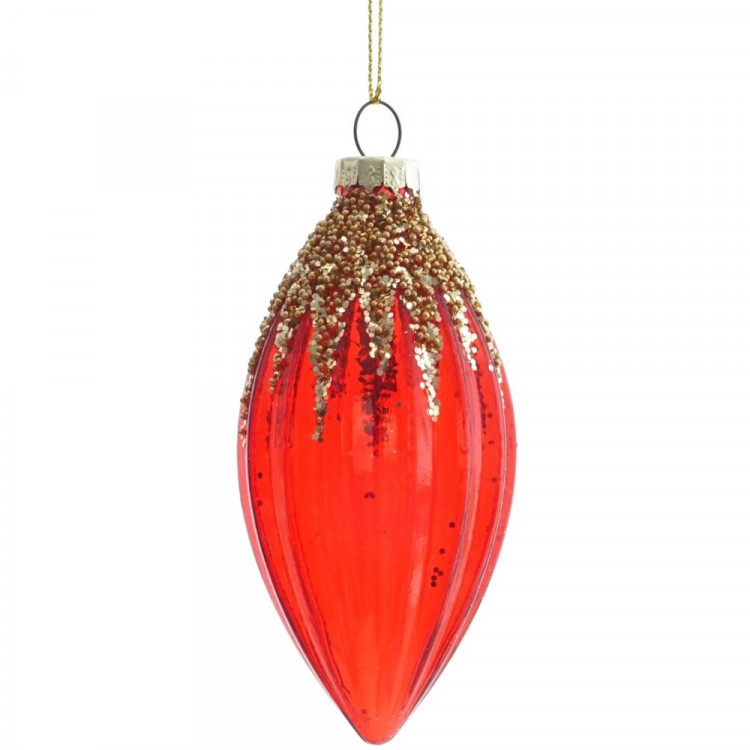 Украшение на ёлку стекло (форма Капля) 12см цв.красный прозрачн. без уп. арт.813330