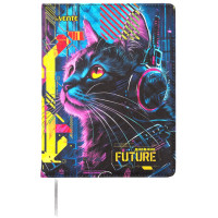 Дневник школьный твердая обложка кожзам (Attomex) Label. Cyber Cat цветная печать, отстрочка, ляссе арт.2020506