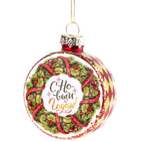 Украшение декоративное стекло 6,5см "Барабан с сосновым венком" арт.87365