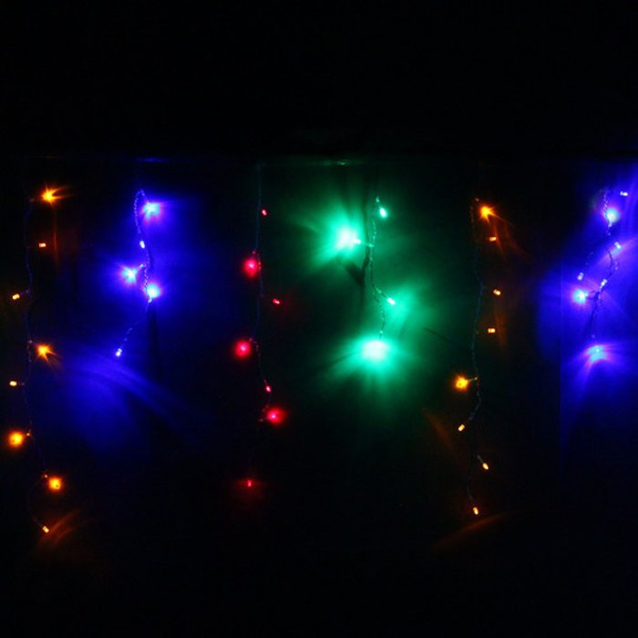 Гирлянда электрическая для дома занавес Бахрома 1,5*0,3/0,5м 48LED цвет мульти (светлый провод) 8режимов арт.196-077
