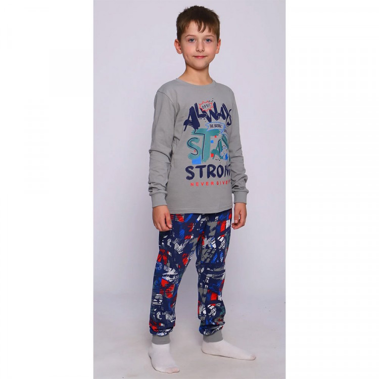 Пижама для мальчика арт.Ребус размер 34/134-40/152 цвет серый/темно-синий