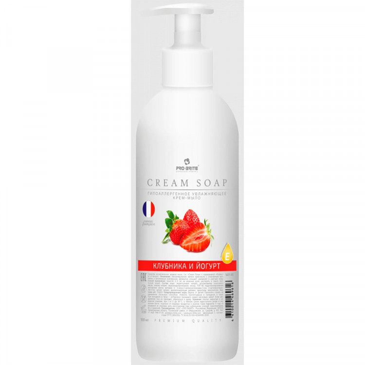 т/м жидкое 500мл дозатор Cream Soap клубника и йогурт (крем) Pro-Brite арт.1601-05 (Ст.10)